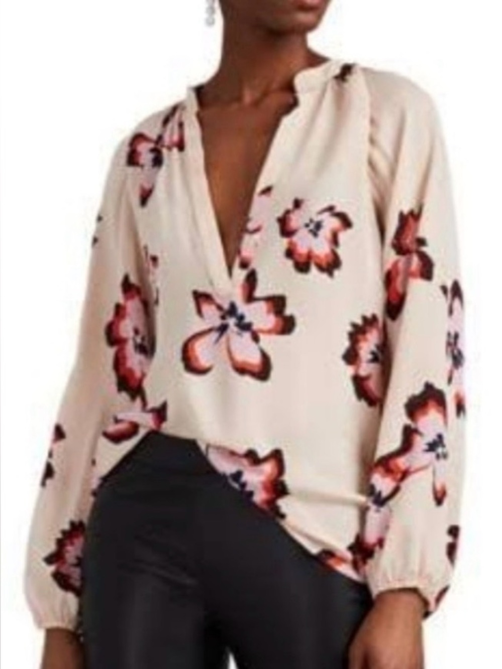 A.L.C. Jules Pink Floral Print 100% Silk Blouse size 6 cream pink Officecore lux
